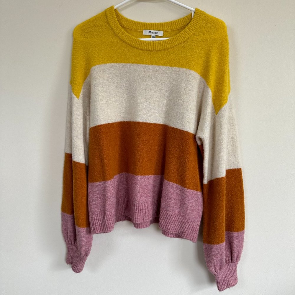 Madewell Colorblock Striped Gladwell Balloon Sleeve Pullover Alpaca Sweater XXS - Picture 5 of 9
